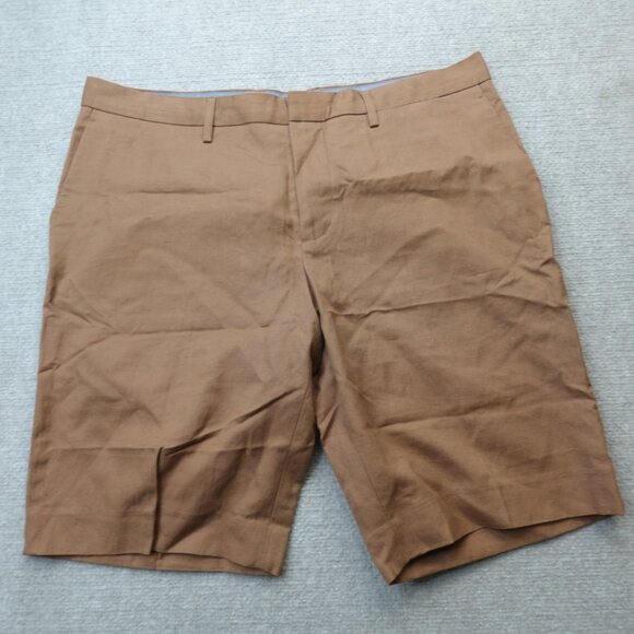 Vince Mens Shorts 36 Brown Solid Chino Linen Blend NEW - Picture 1 of 12